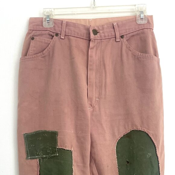 Customized AWOL Vintage Lee Pink Jeans w/ Army Green Patchwork - Picture 1 of 6